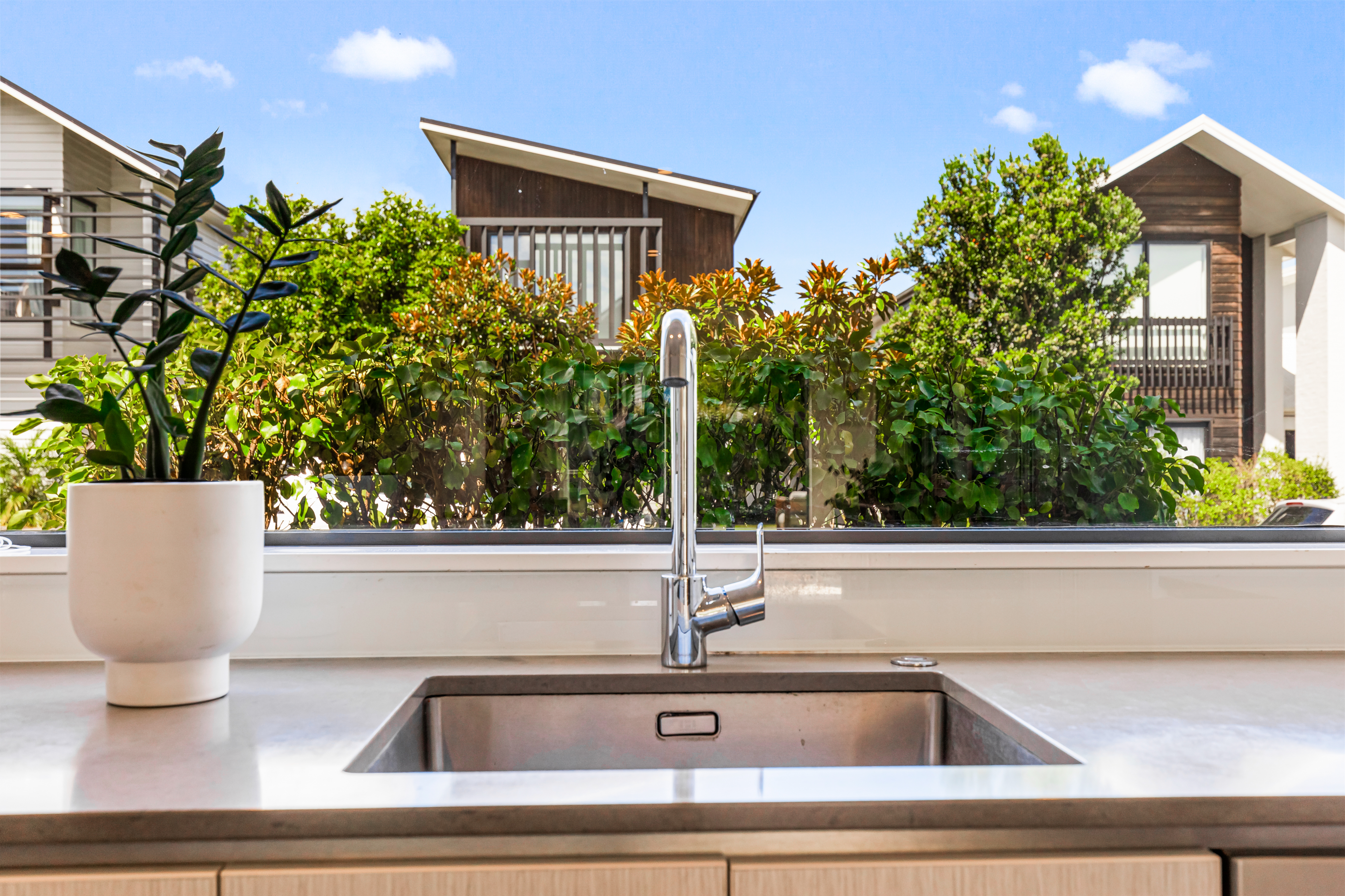 Kitchen Close Up in Hobsonville Point with Architectural Home views   Jev Matt