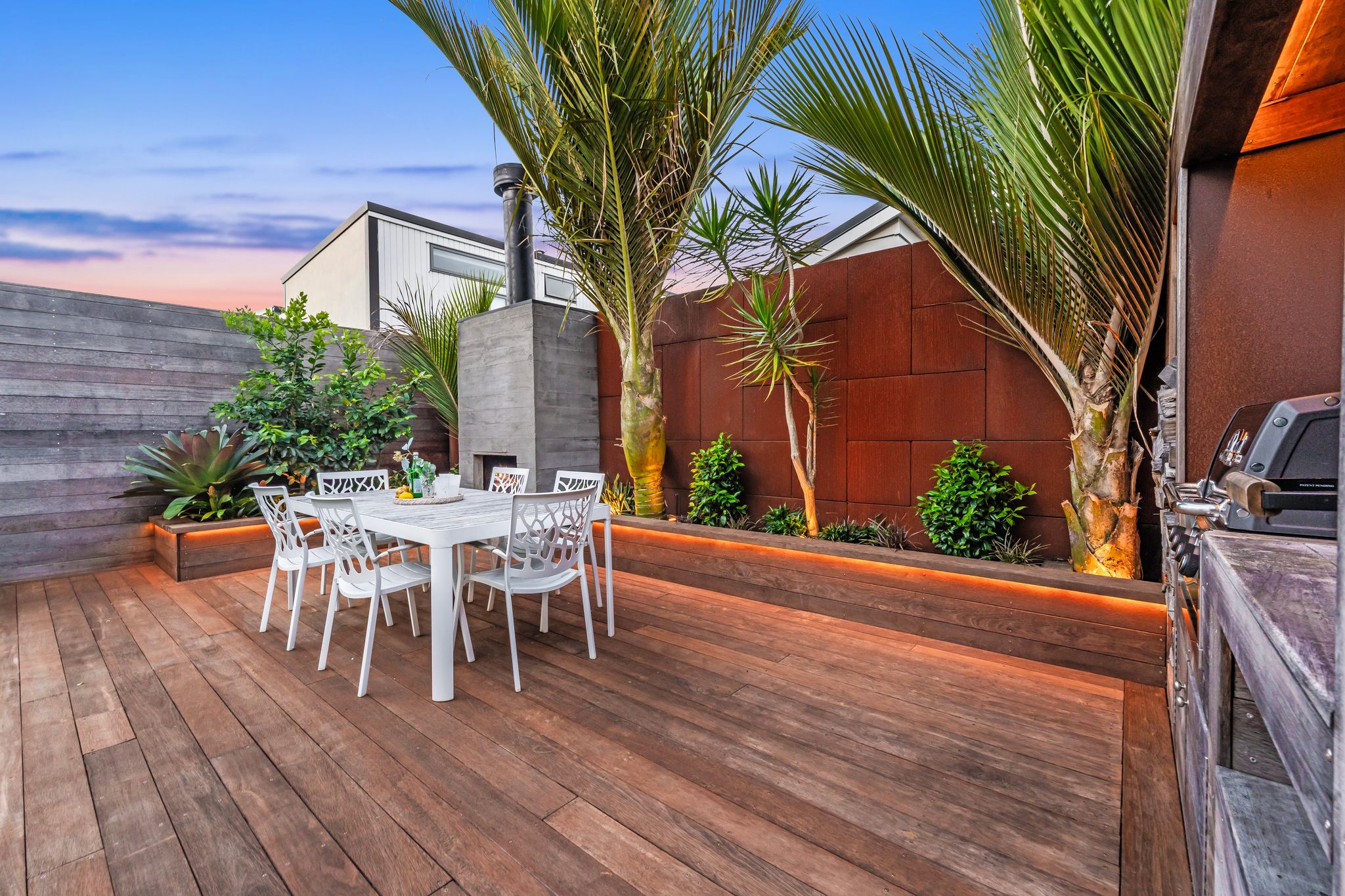 LED lighting and Corten steel in a Hobsonville Point backyard   Jev Matt
