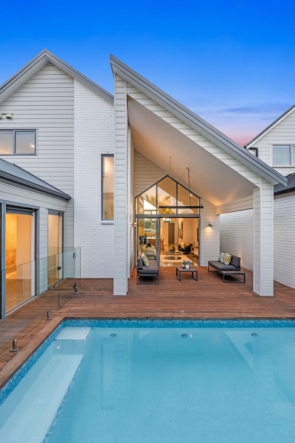 Portrait Jalcon architectural home with pool in Hobsonville Point   Jev Matt