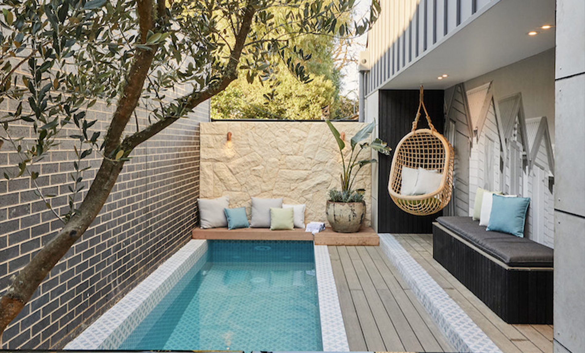 Private plunge pool with built in seating and sheltered outdoor retreat Hobsonville Jev Matt.jpg